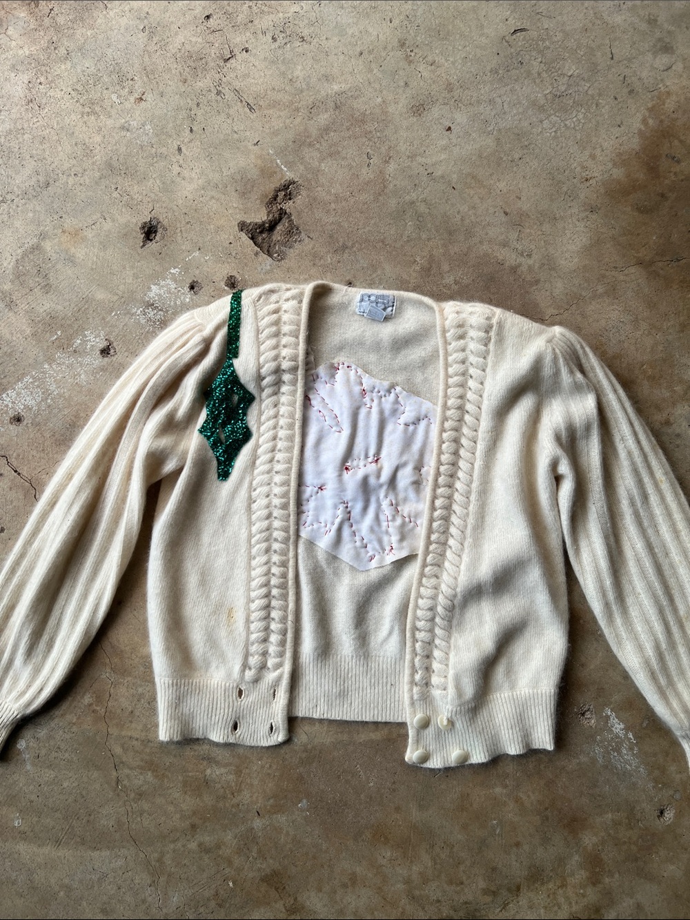 Cream Cable Knit Women's Cardigan Sweater with Embroidered Detail- very soft